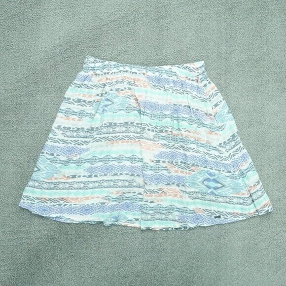 Hollister A-Line Mini‎ Skirt Women Size Medium Green Blue Stripe Tribal Elastic - Picture 1 of 5